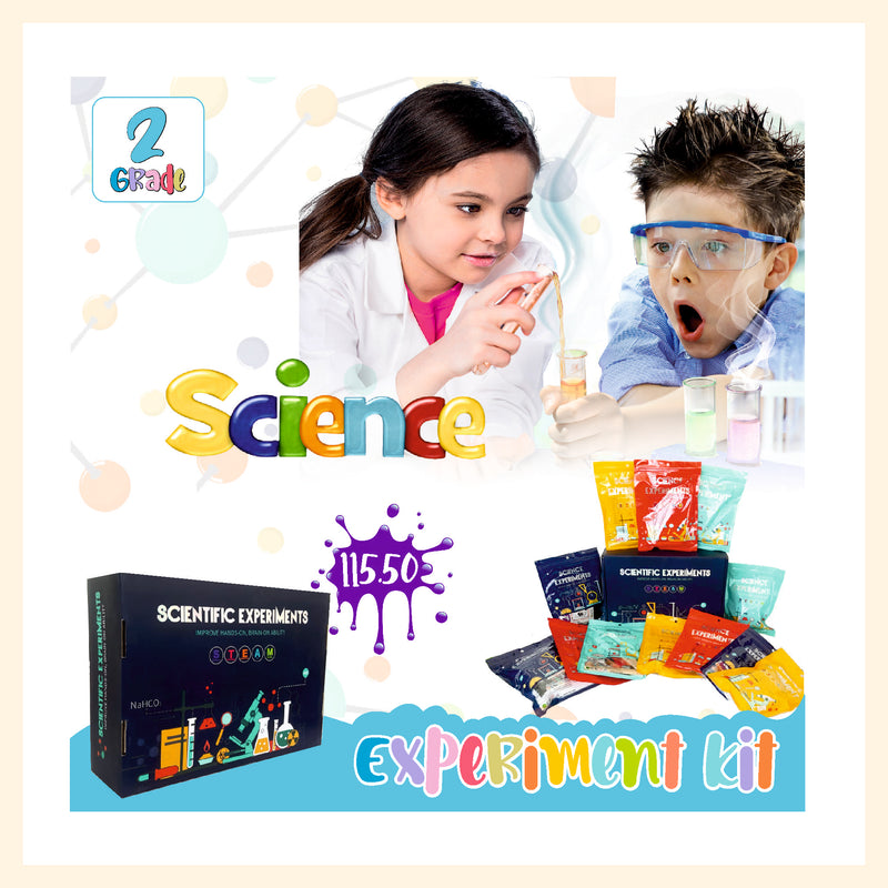 Grade 2 ages science experiment kit with 12 different projects in a resealable pouches