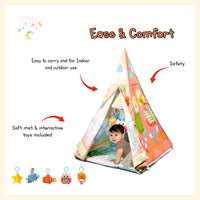 Baby gym tent mat training playmat active game tent with soft cushion mat, sidings, and hanging toys

