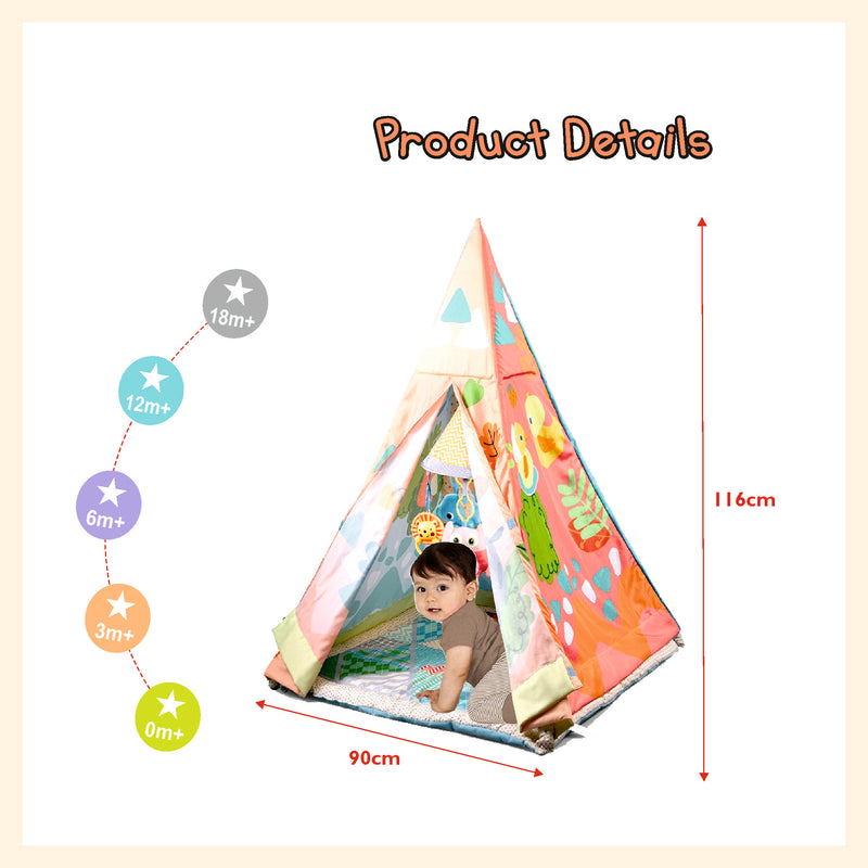 Baby gym tent mat training playmat active game tent with soft cushion mat, sidings, and hanging toys