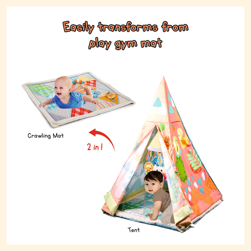 Baby gym tent mat training playmat active game tent with soft cushion mat, sidings, and hanging toys