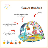 Half-sided baby play gym mat with single flexible arc and hanger toys for infant and toddlers