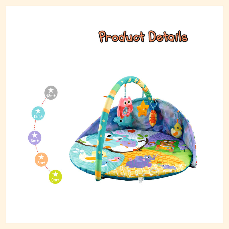 Half-sided baby play gym mat with single flexible arc and hanger toys for infant and toddlers