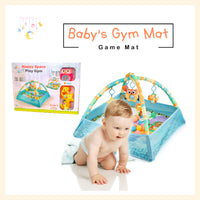 Baby gym mat activity play mat with side mesh and flexible arcs for toy hanger ball pit in blue infant and toddler