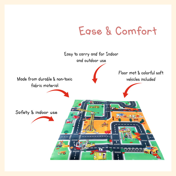 Construction traffic mat with soft vehicle set