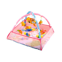 Baby gym mat activity play mat with side mesh and flexible arcs for toy hanger ball pit in pink infant and up