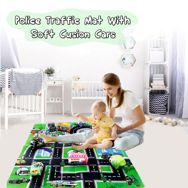 Police traffic mat with soft vehicle set