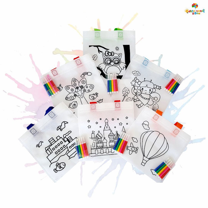 Kids coloring tote bag 23cm by 23cm pack by 12's