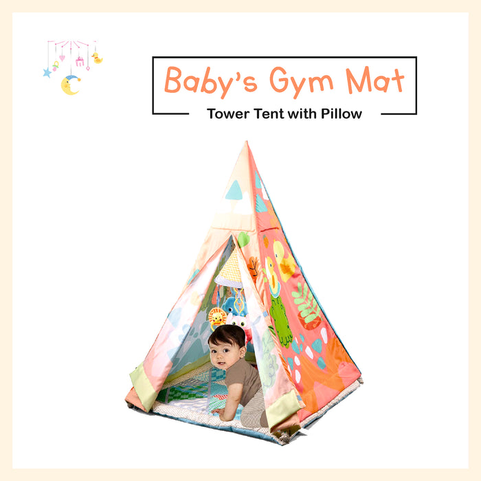 Baby gym tent mat training playmat active game tent with soft cushion mat, sidings, and hanging toys