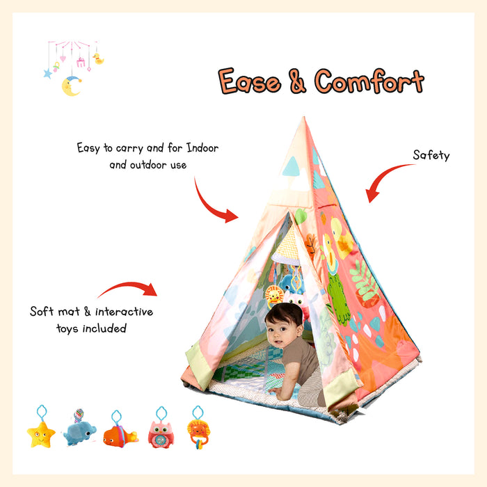 Baby gym tent mat training playmat active game tent with soft cushion mat, sidings, and hanging toys