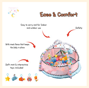 Baby infant activity gym and ball pit play center crawling mat with hanging toys and ocean balls for infant toddler