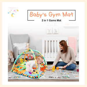 Baby play gym mat tummy time activity mat crawling carpet with hanger toys rattle music and cute pillow