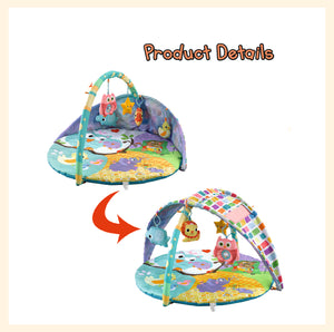 Half-sided baby play gym mat with single flexible arc and hanger toys for infant and toddlers