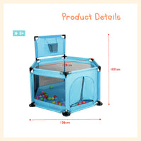 Breathable mesh playpen with basketball ring
