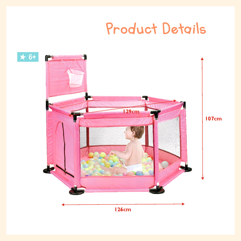 Breathable mesh playpen with basketball ring