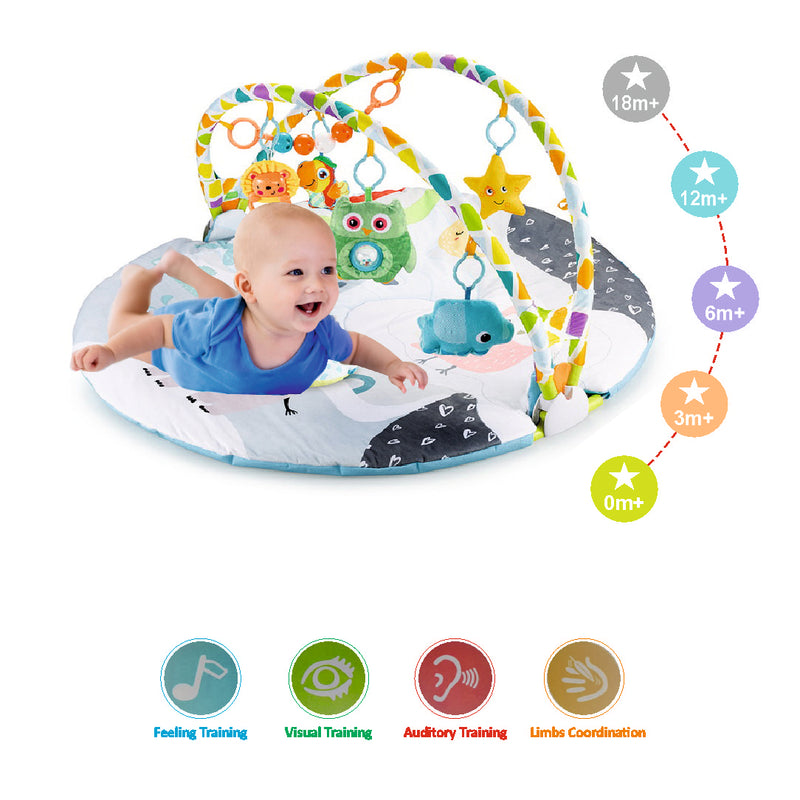 Open-sided circle baby training activity play gym mat with hanger toys for infant toddlers indoor and outdoor
