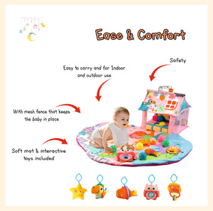 Baby activity gym mat play game mat for infant toddler with ocean balls, rattles, and shapes