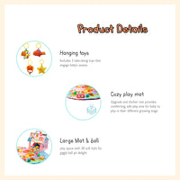 Baby activity gym mat play game mat for infant toddler with ocean balls, rattles, and shapes
