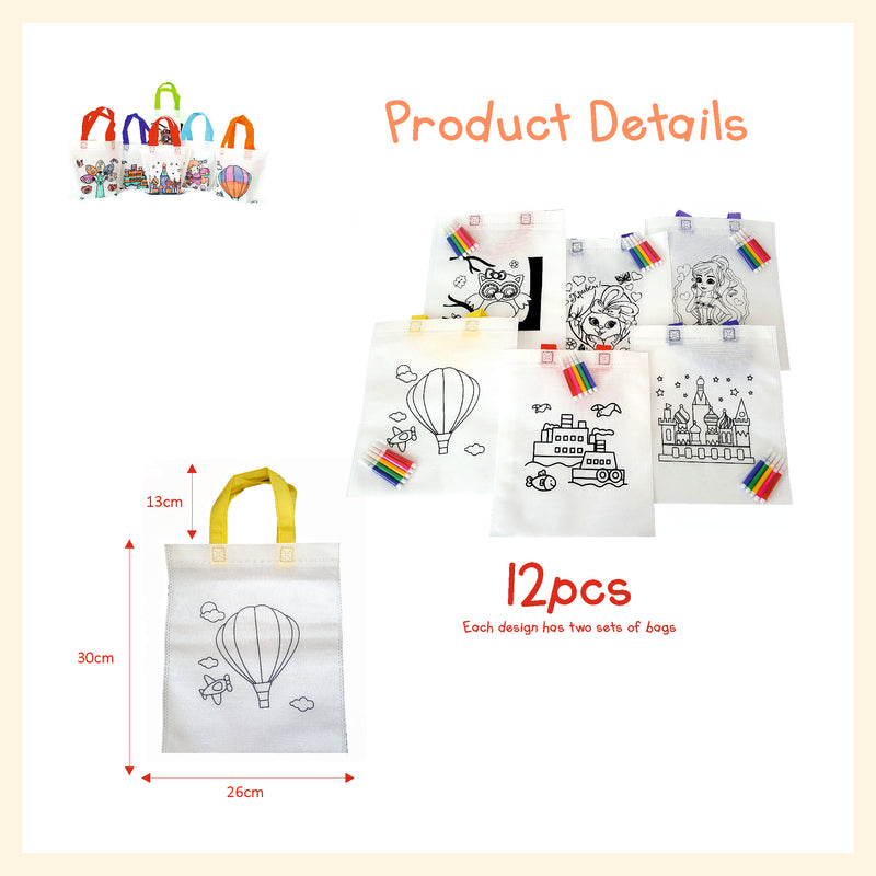 Coloring tote bag for kids 30cm by 26cm pack by 12's