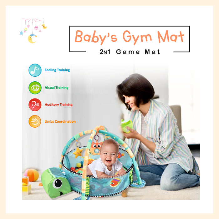 Activity gym mat & ball pit play center crawling mat with hanging toys and ocean balls for infant toddler