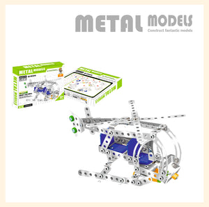 Helicopter metal model construction with tools and manual