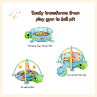 Activity gym mat & ball pit play center crawling mat with hanging toys and ocean balls for infant toddler
