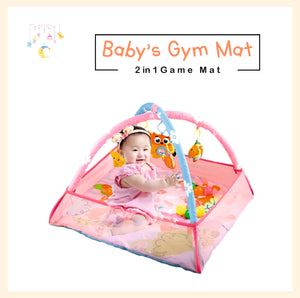 Baby gym mat activity play mat with side mesh and flexible arcs for toy hanger ball pit in pink infant and up