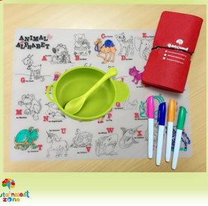 Kids animal alphabet silicone placemat with red case