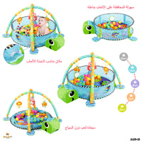 Activity gym mat & ball pit play center crawling mat with hanging toys and ocean balls for infant toddler
